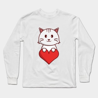 Cute Cat Holding a Heart Long Sleeve T-Shirt